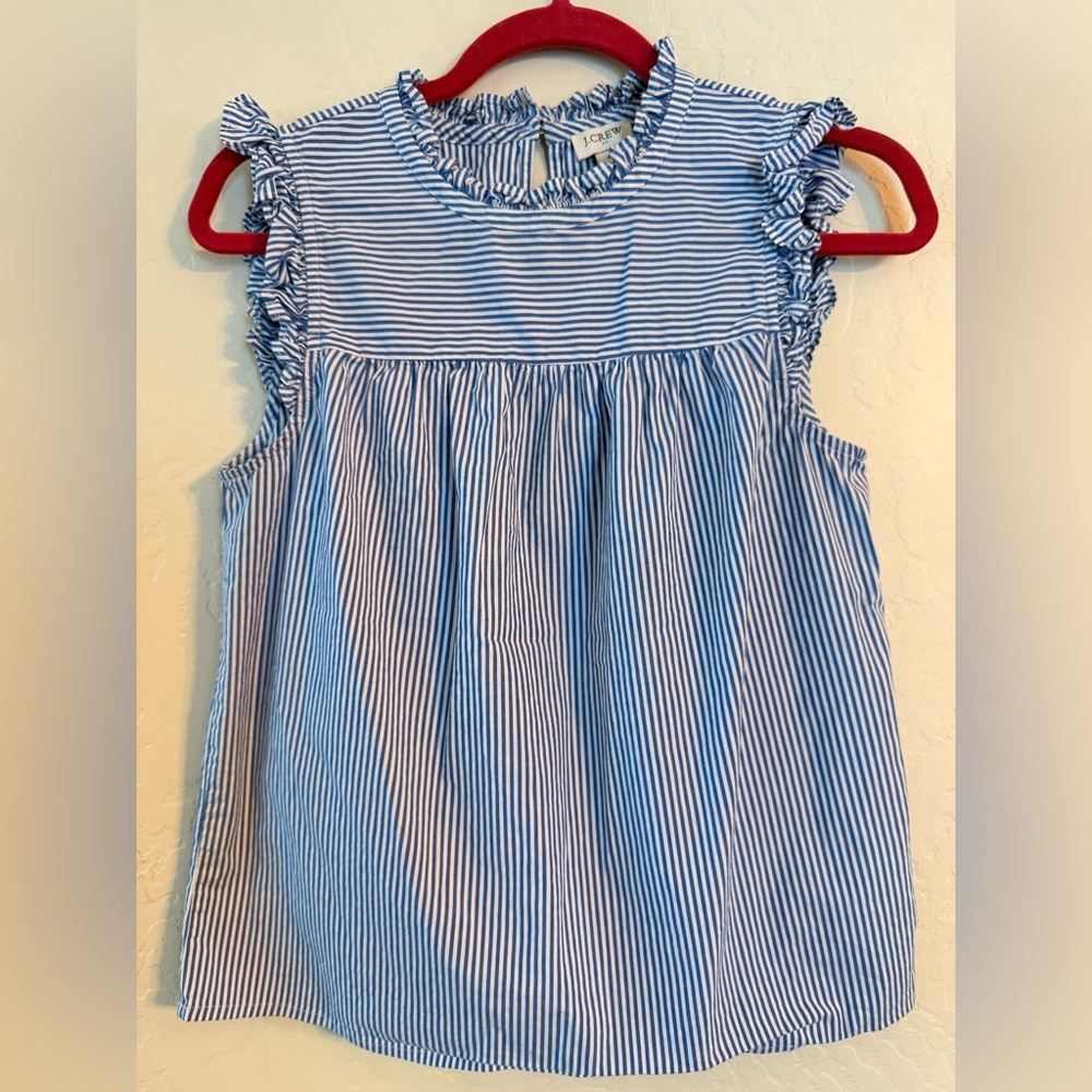 J. Crew Blue and White Ruffled Top